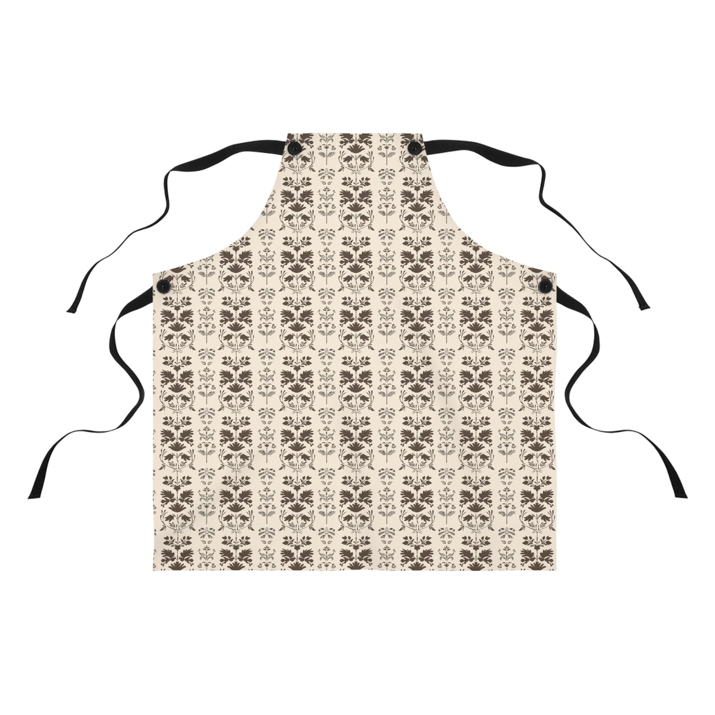 Early American Stencil-Inspired Beige and Brown Floral Pattern Kitchen Chef Apron