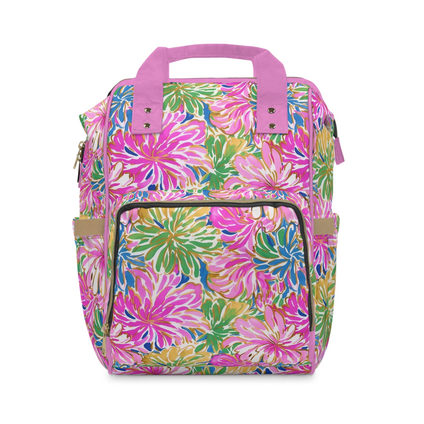 Pastel Bouquet: Large Blooms of Pink, Gold, and Blue in Watercolor Multifunctional Diaper Backpack