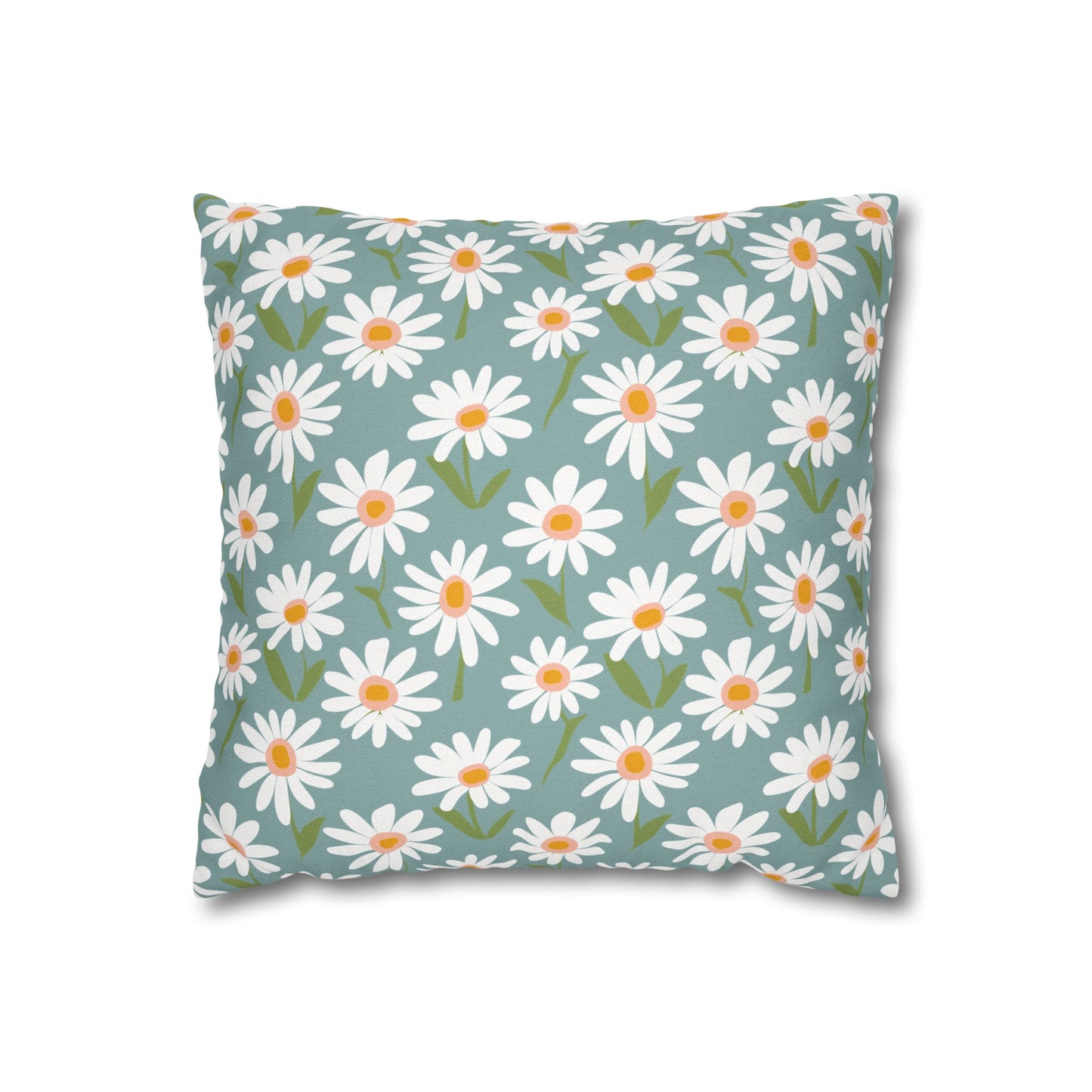 Cheerful Bright Daisy on Pastel Green Spun Polyester Square Pillowcase 4 Sizes