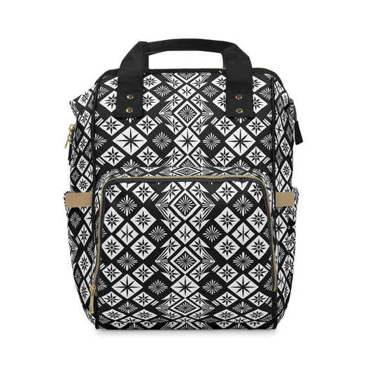 Monochrome Thai Dreamscape: Abstract Chevre Artistry Multifunctional Diaper Backpack