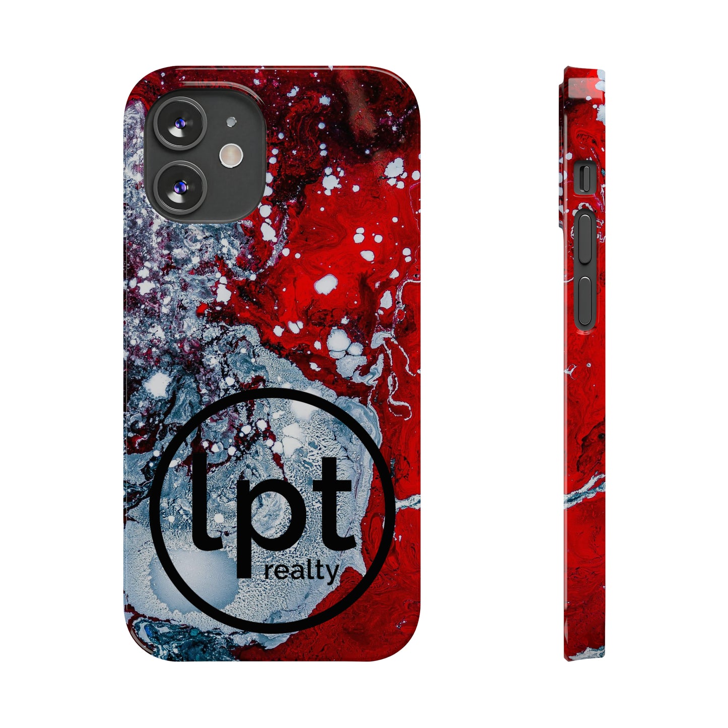 LPT Realty Logo -  Red, Black and White Alcohol Ink Design Iphone 15-12 Slim Phone Case