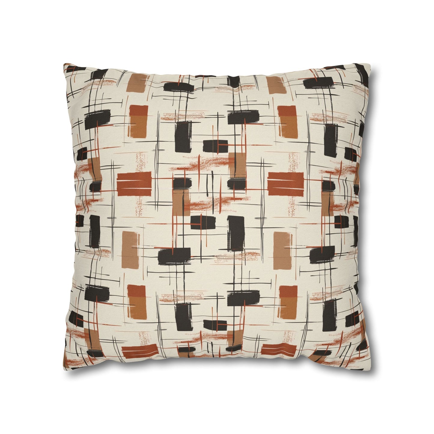 Modern Artistry in Bold and Minimalistic Pattern in a Palette of Black, Dark Orange, and Beige Spun Polyester Square Pillowcase 4 Sizes