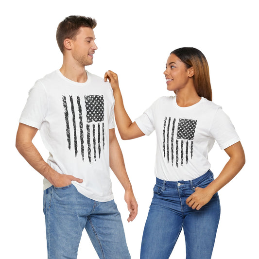 Distressed American Flag in Black - Short Sleeve T-Shirt XS-5XL