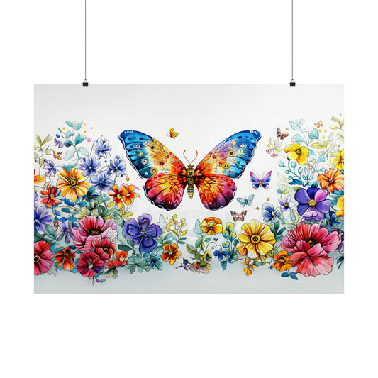 Vibrant Butterflies and Flowers on Matte Print - 7 Sizes