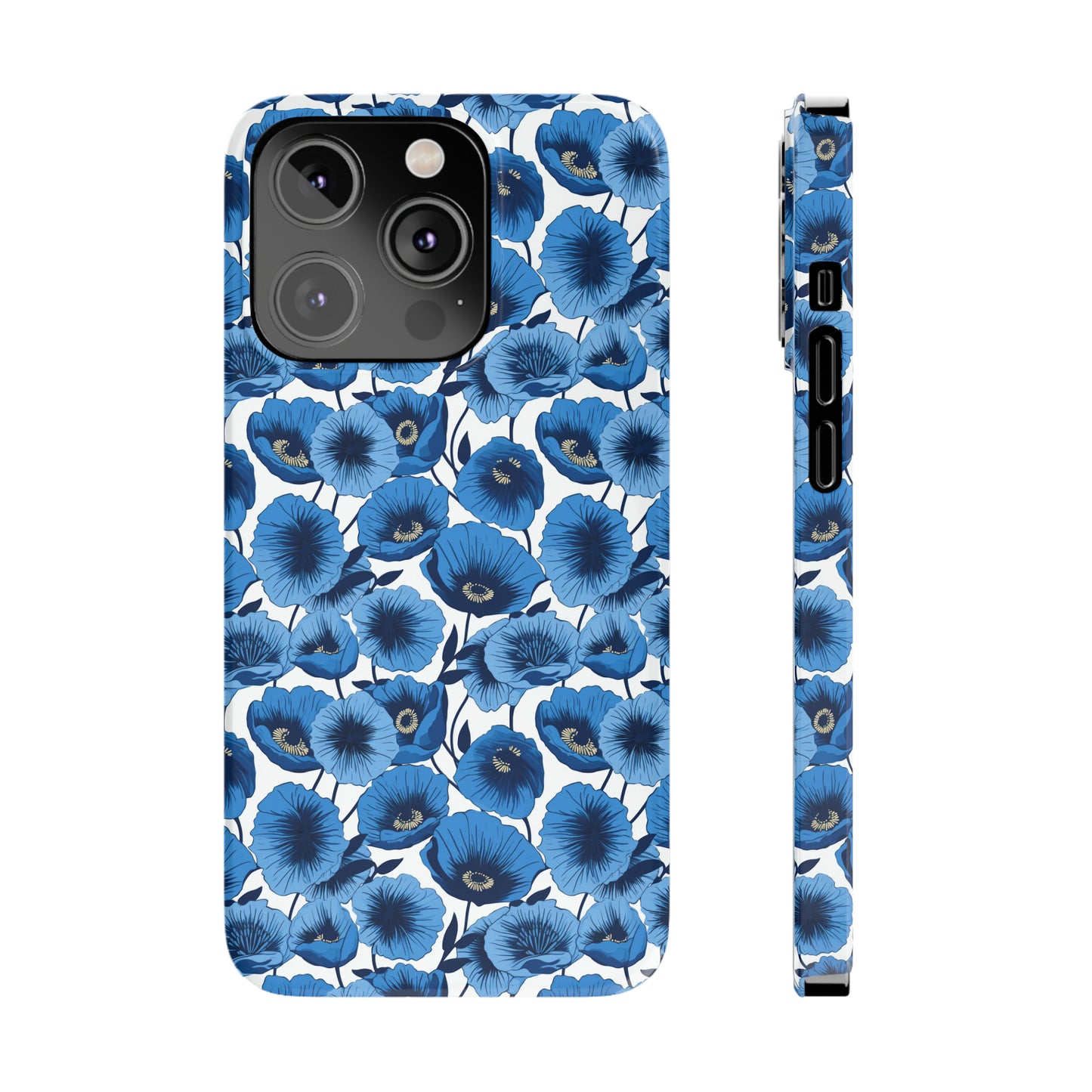 Vivid Blooms Bright Blue Poppies Design Iphone 15-12 Slim Phone Case