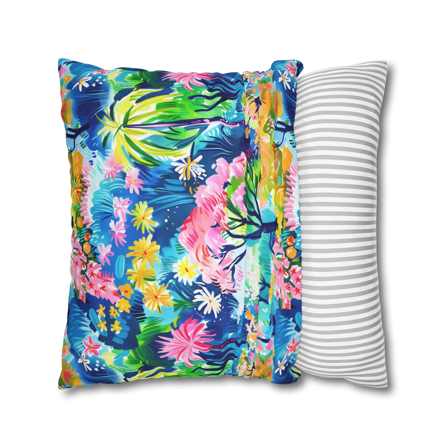 Kaleidoscope Canopy: Tropical Palm Symphony Spun Polyester Square Pillowcase 4 Sizes