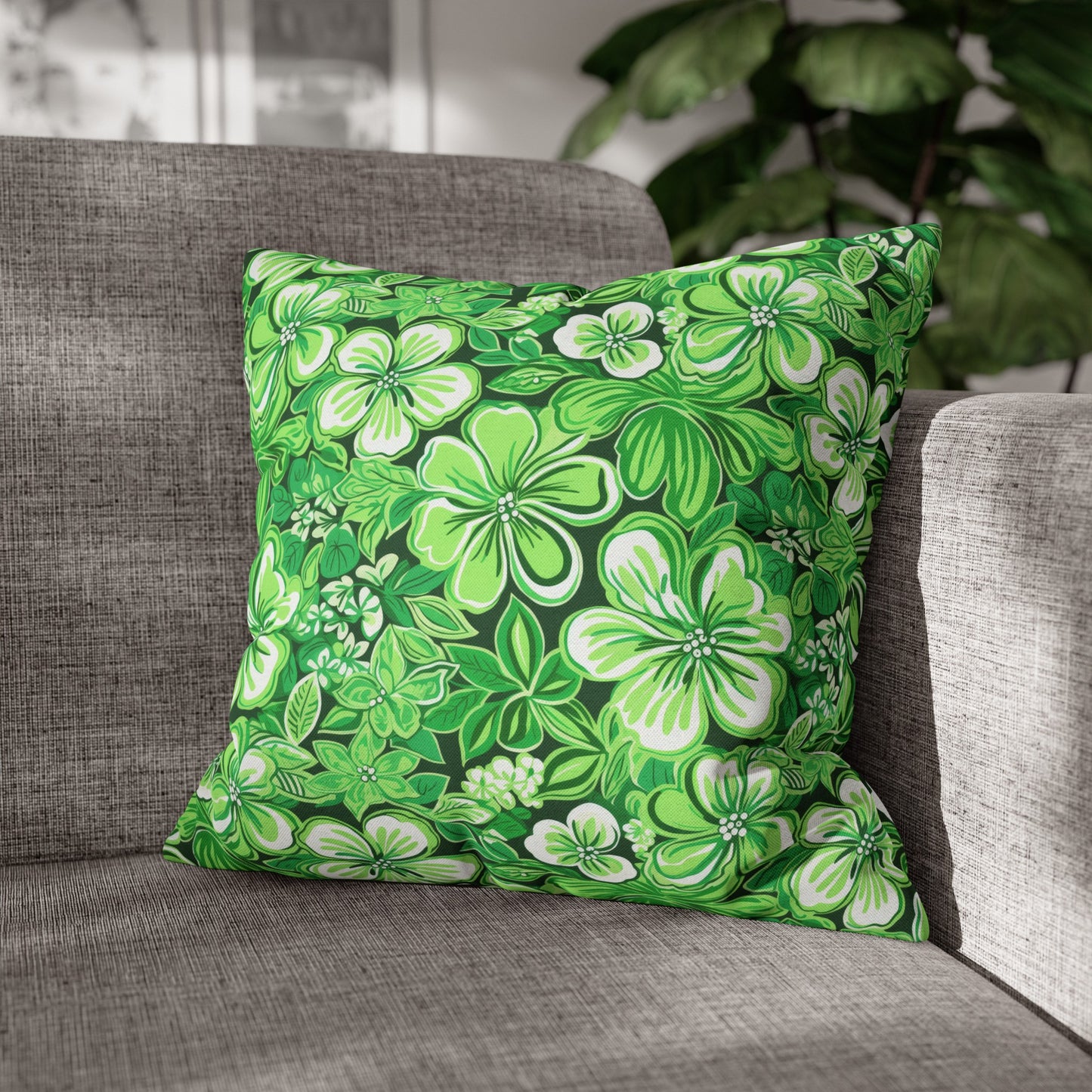 Emerald Essence: Floral Bloom Design in Green Hues Spun Polyester Square Pillowcase 4 Sizes