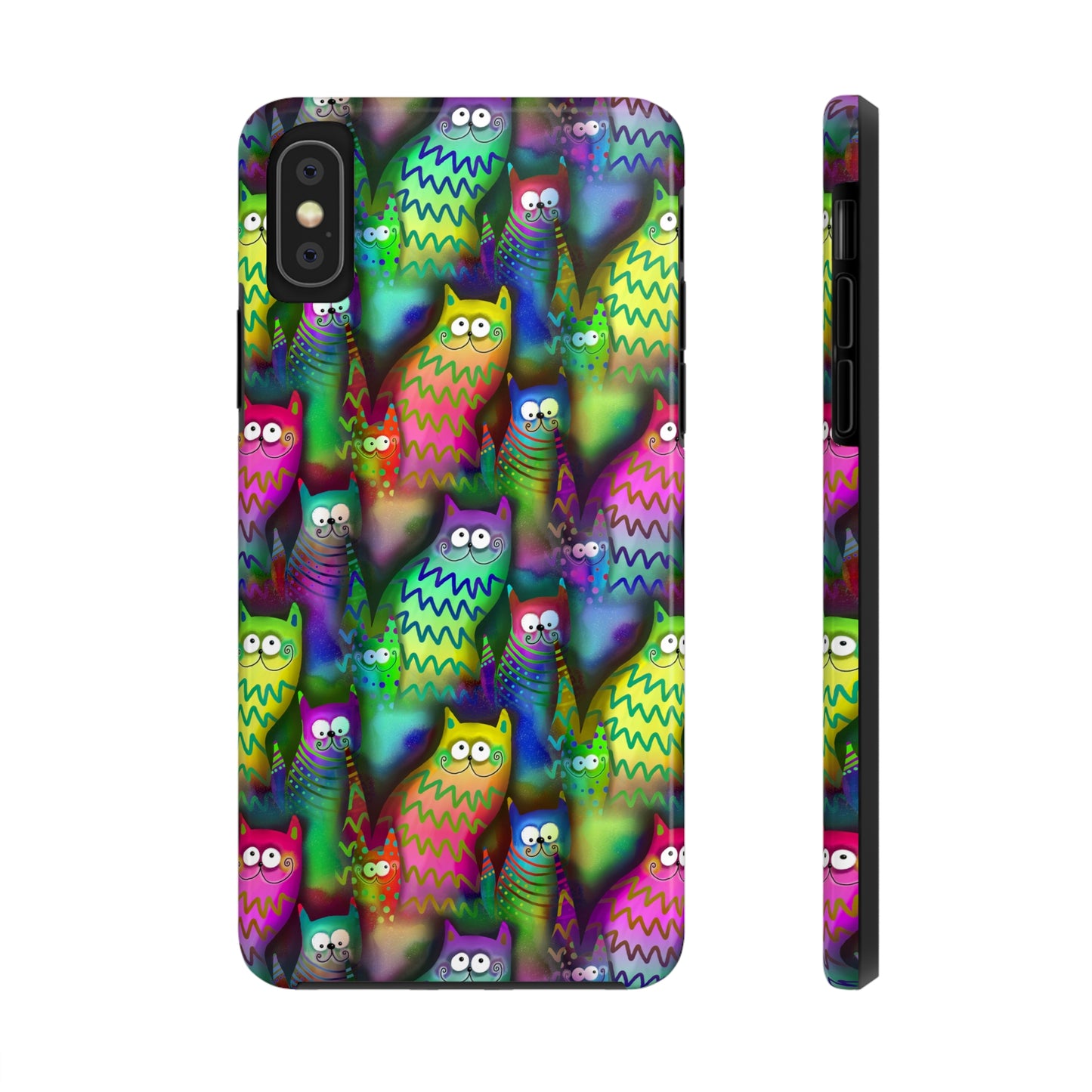 Neon Rainbow Cartoon Cats Iphone Tough Phone Case