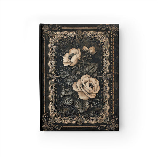 Gothic Elegance: Pink Roses Framed by Intricate Lace  - Hardcover Ruled Line Journal 5" x 7"