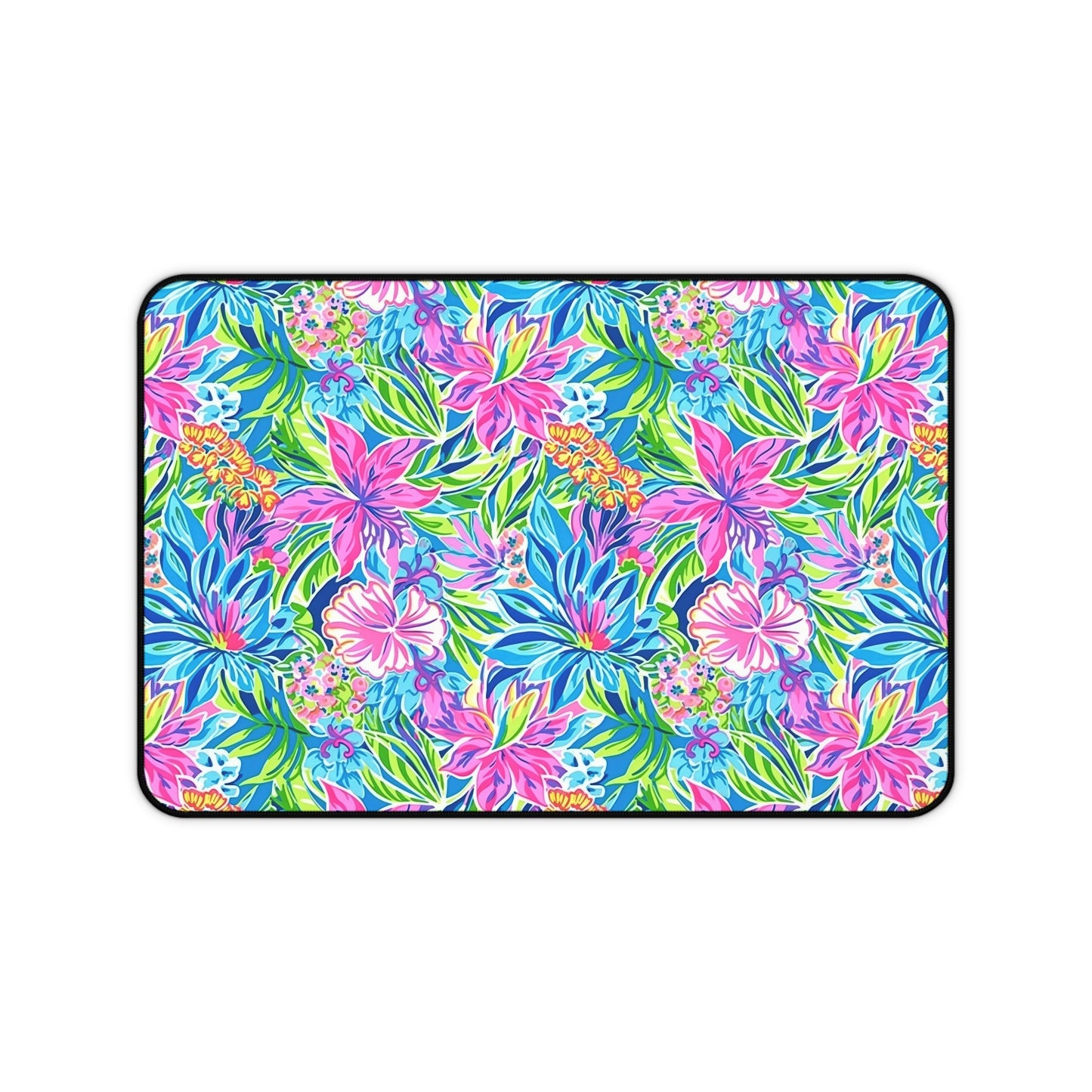 Summer Harmony: Pink and Blue Blooms with Lush Green Leaves  Desk Mat Extended Gaming Mouse Pad - 3 Sizes