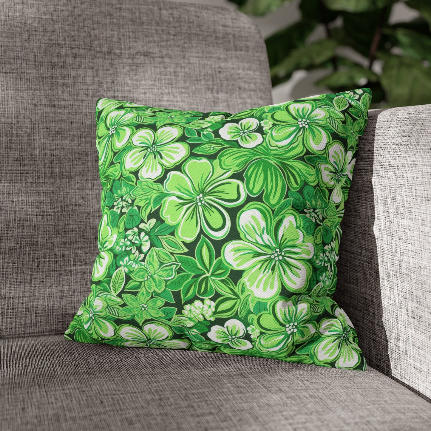 Emerald Essence: Floral Bloom Design in Green Hues Spun Polyester Square Pillowcase 4 Sizes