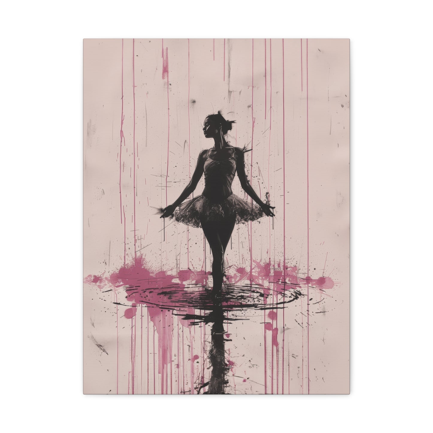 Grace in the Rain Abstract Ballerina Dancing Amidst Pink Showers Print on Canvas Gallery - 13 Sizes