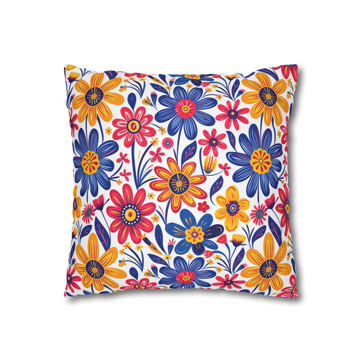 Vivid Blossom Bouquet: Large Hand-Drawn Spring Flowers Bursting with Vibrant Colors Spun Polyester Square Pillowcase 4 Sizes