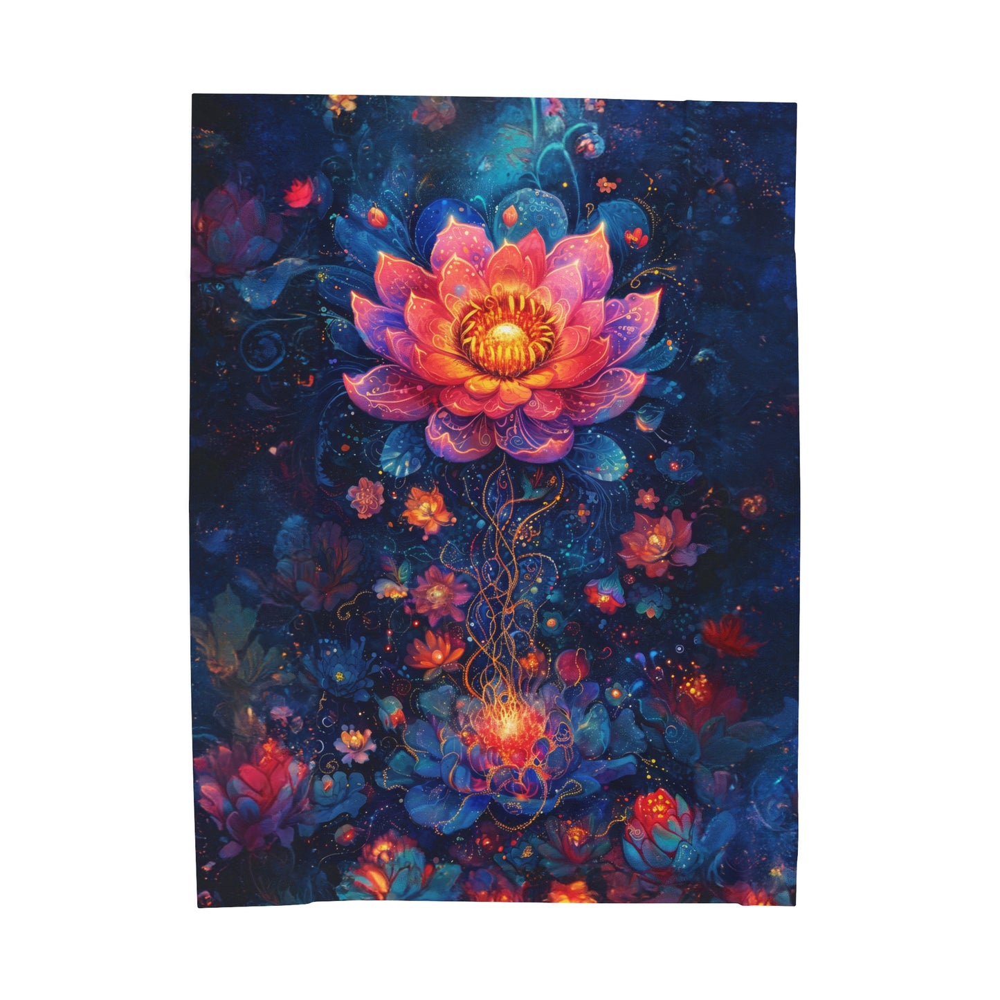 Celestial Lotus Blossom in Magical Night Garden Velveteen Plush Blanket 3 Sizes