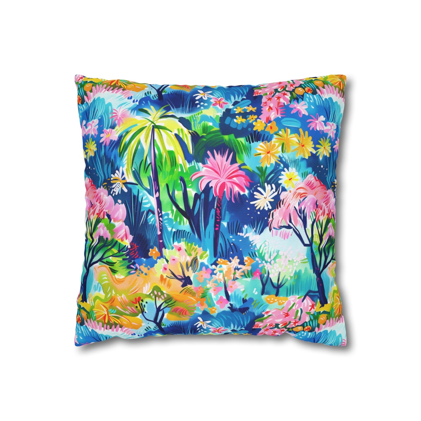 Kaleidoscope Canopy: Tropical Palm Symphony Spun Polyester Square Pillowcase 4 Sizes