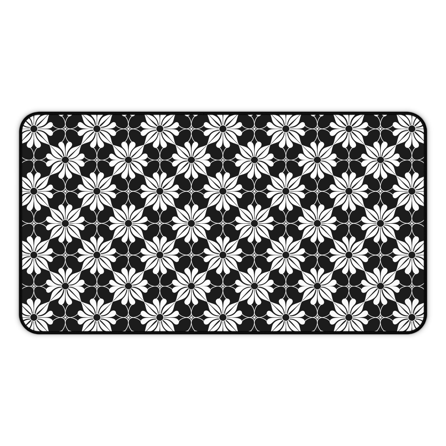 Retro Chic Monochrome Floral Geometric Flowers Extended Gaming Mouse Pad  Desk Mat  - 3 Sizes