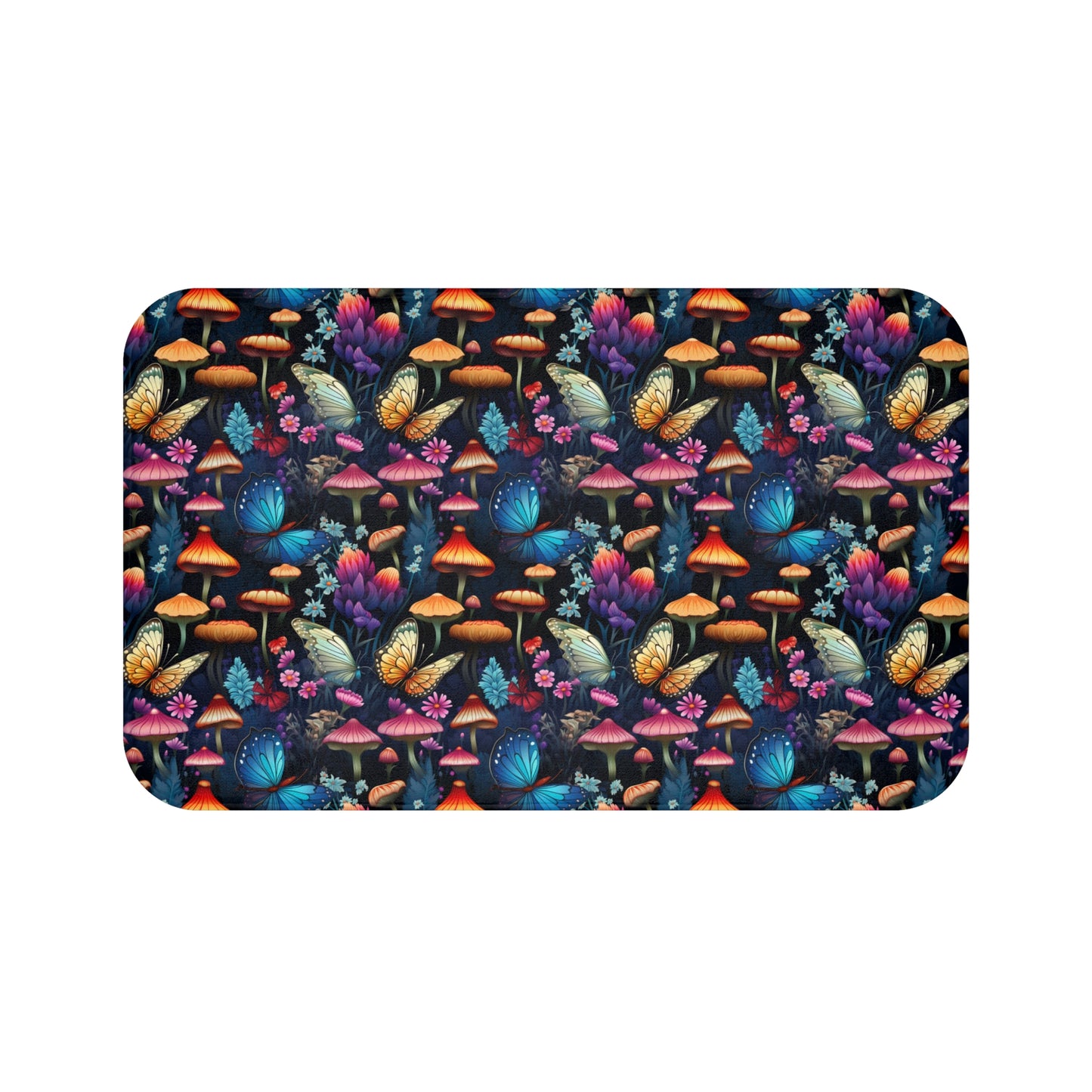 Mystical Butterflies and Mushroom Nighttime Garden  - Bathroom Non-Slip Mat 2 Sizes