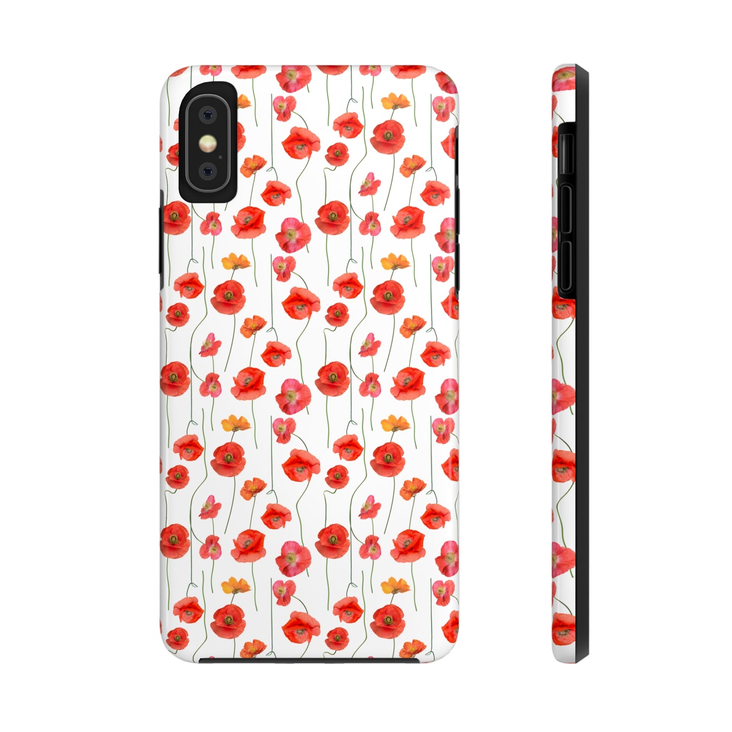 Vivid Elegance: Bright Red Poppies on a White Background Iphone Tough Phone Case