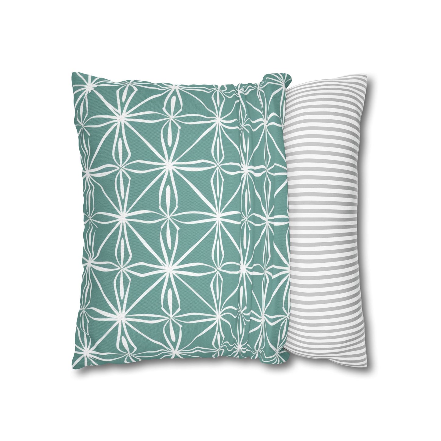 Elegant Minimalist Geometric Line Art in White and Teal Pattern Spun Polyester Square Pillowcase 4 Sizes