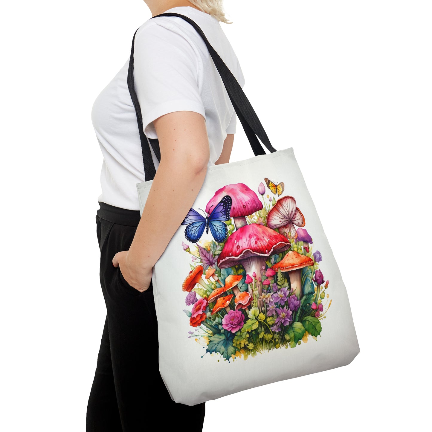 Magical Mushroom Oasis Where Flowers Bloom Amongst Butterflies  - Canvas Tote 3 Sizes