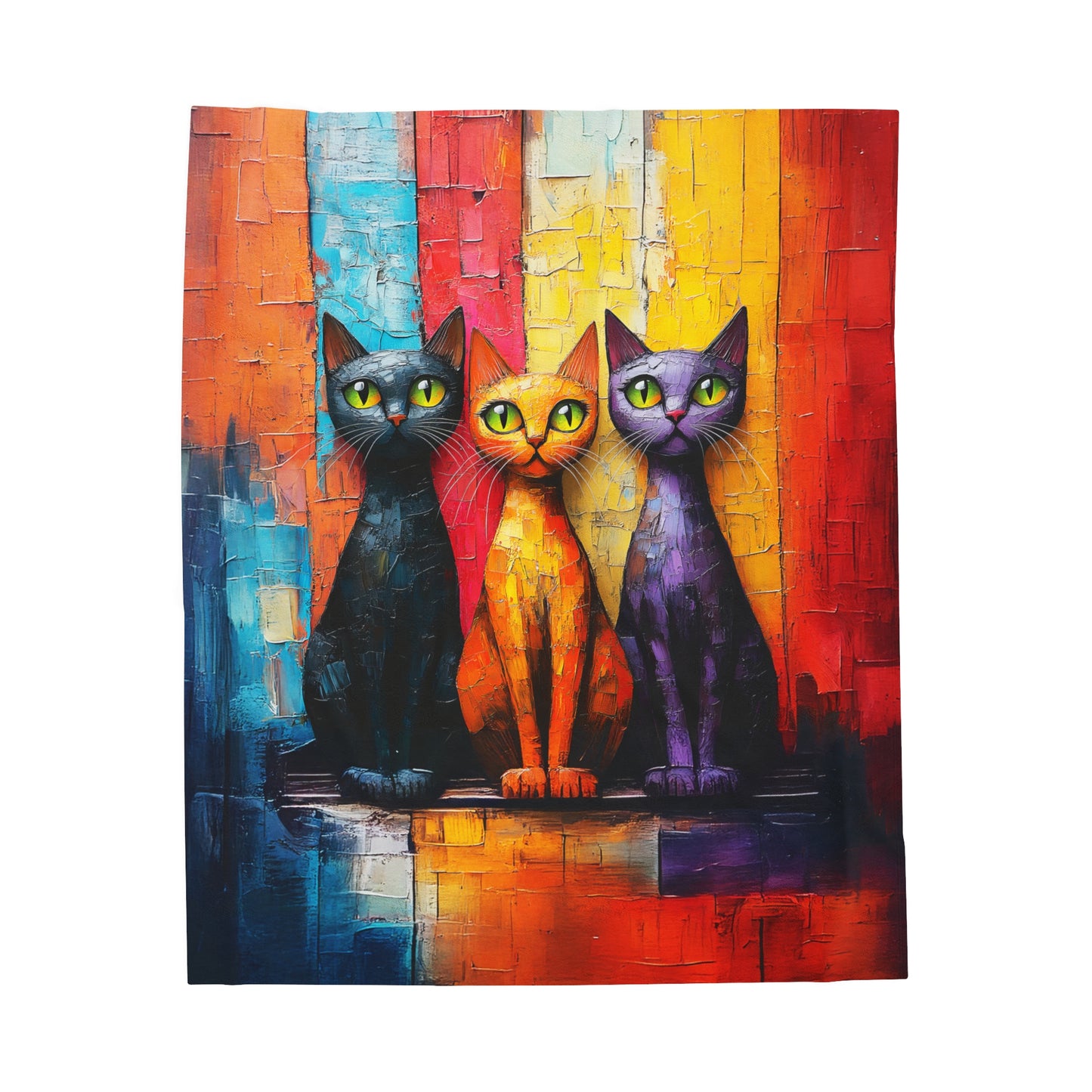 Trio Cats in Urban Mosaic Kaleidoscope LG Velveteen Plush Blanket 3 Sizes