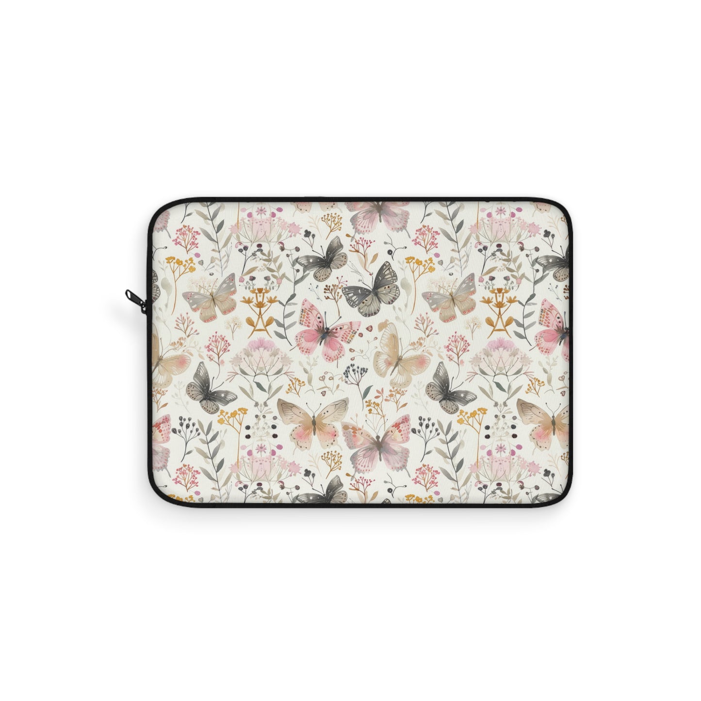 Soft Harmony: Butterflies and Flowers in Pastel Pinks and Grays Laptop or Ipad Protective Sleeve 3 Sizes Available