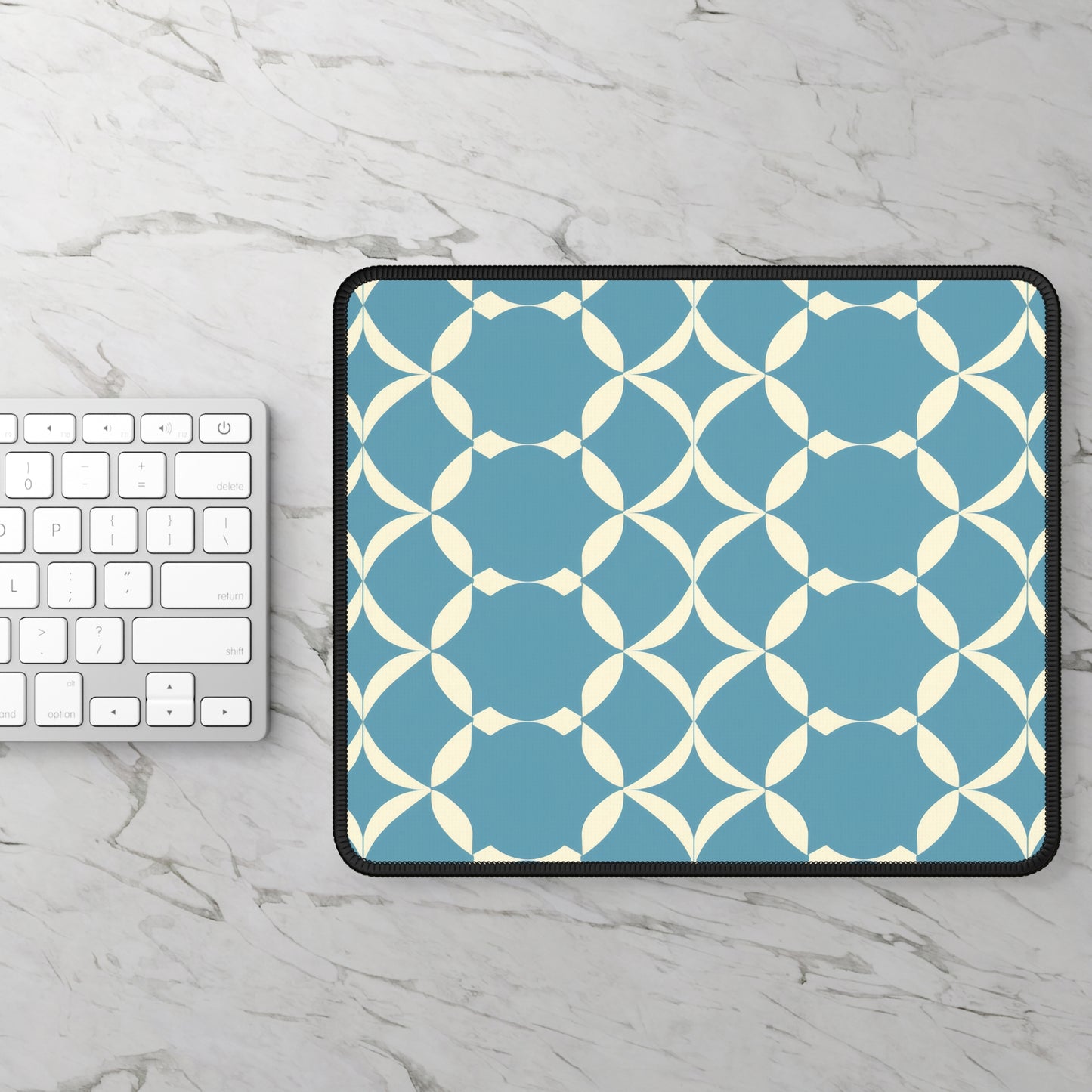 Modern Chic Aqua and Cream Geometric Pattern Mouse Pad with Finished Edges