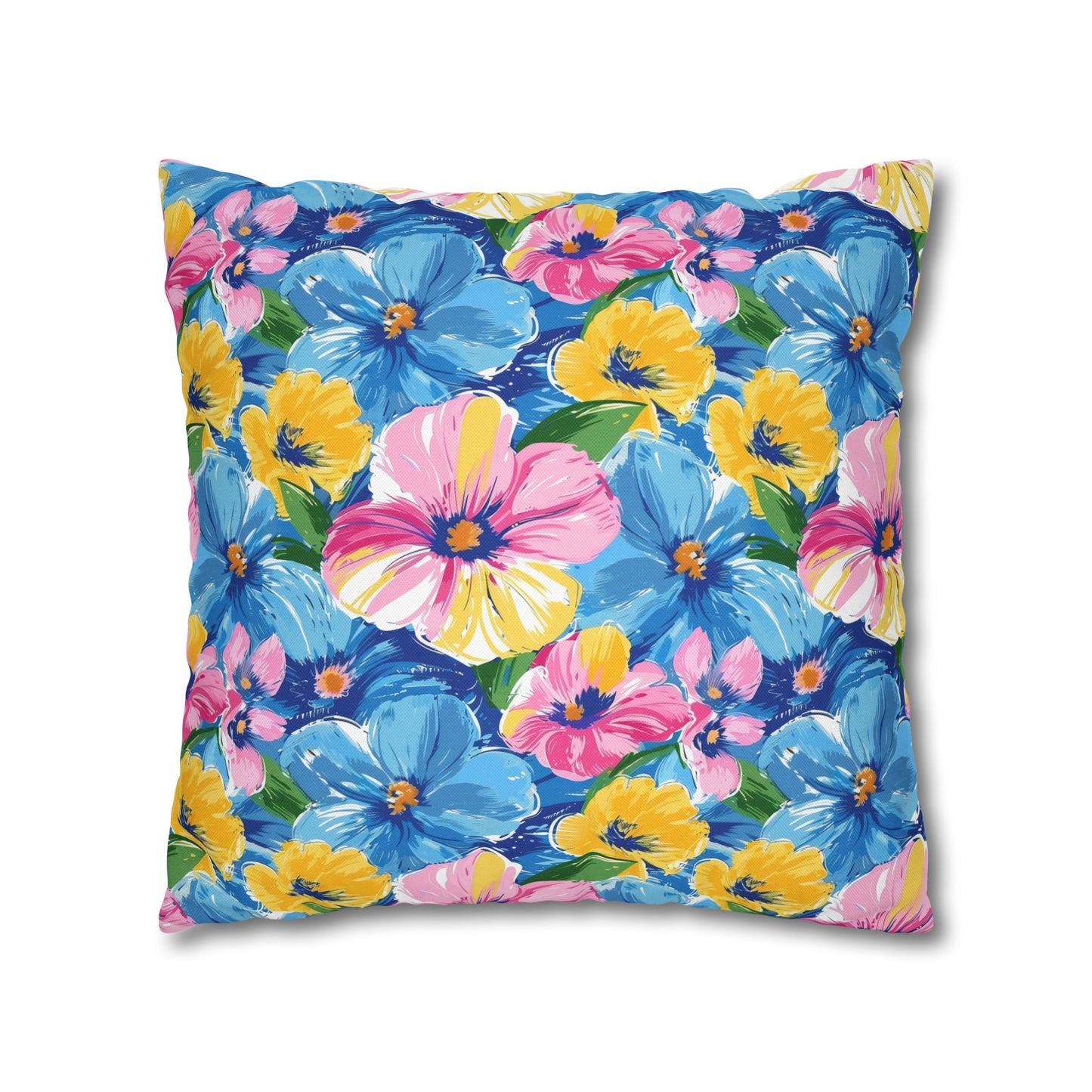 Sunny Serenade: Large Blooms of Yellow, Blue, and Gold in Watercolor Spun Polyester Square Pillowcase 4 Sizes