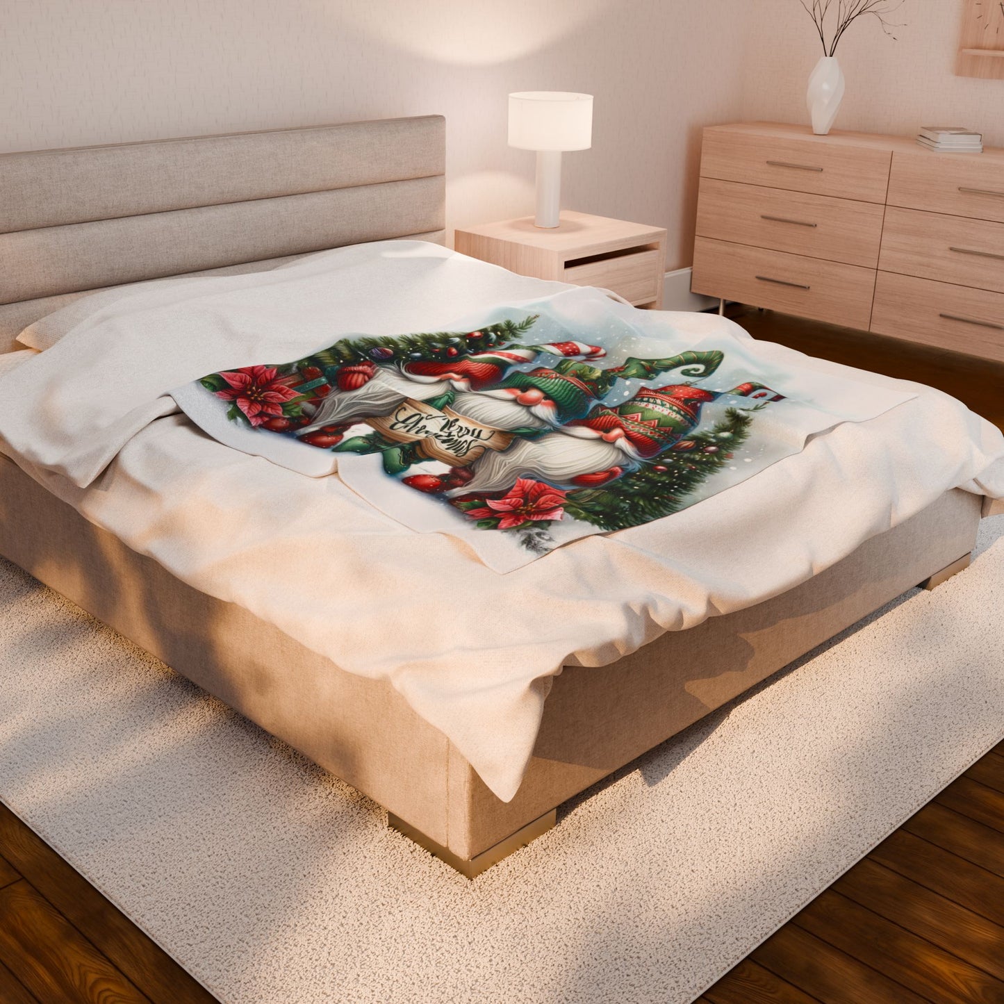 Gnomes Merry Christmas Velveteen Plush Blanket 3 Sizes
