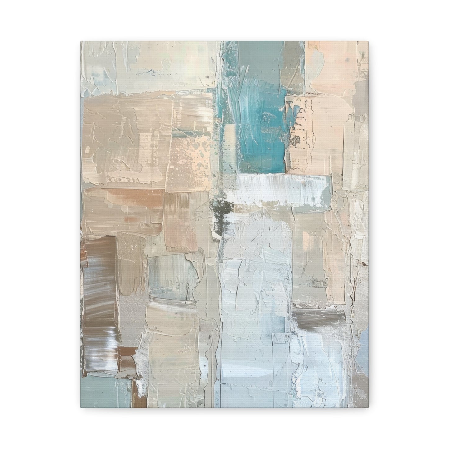 Bold Contrasts Abstract Grey Teal and Tan Color Blocking with Bold, Heavy Strokes Print on Canvas Gallery - 13 Sizes