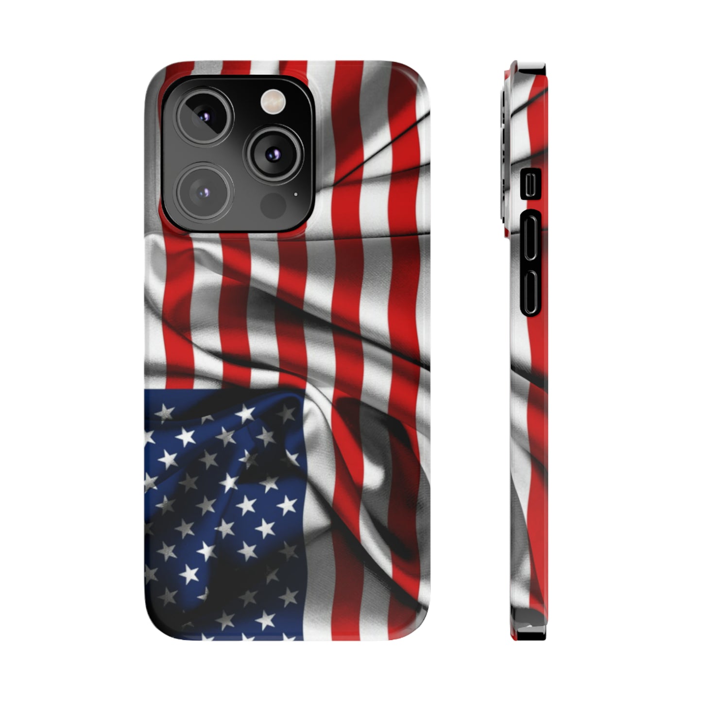 Proudly Unfurling: The American Flag Waves in Patriotic Splendor Iphone 15-12 Slim Phone Case