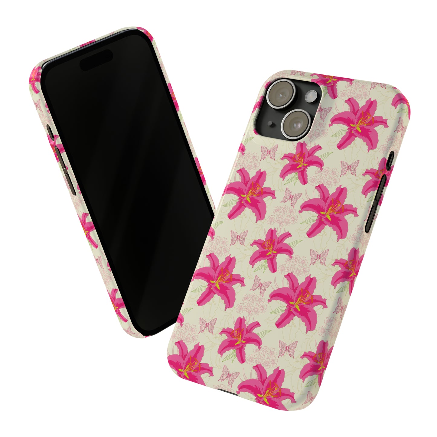 Large Lilies and Butterflies Iphone 15-12 Slim Phone Case