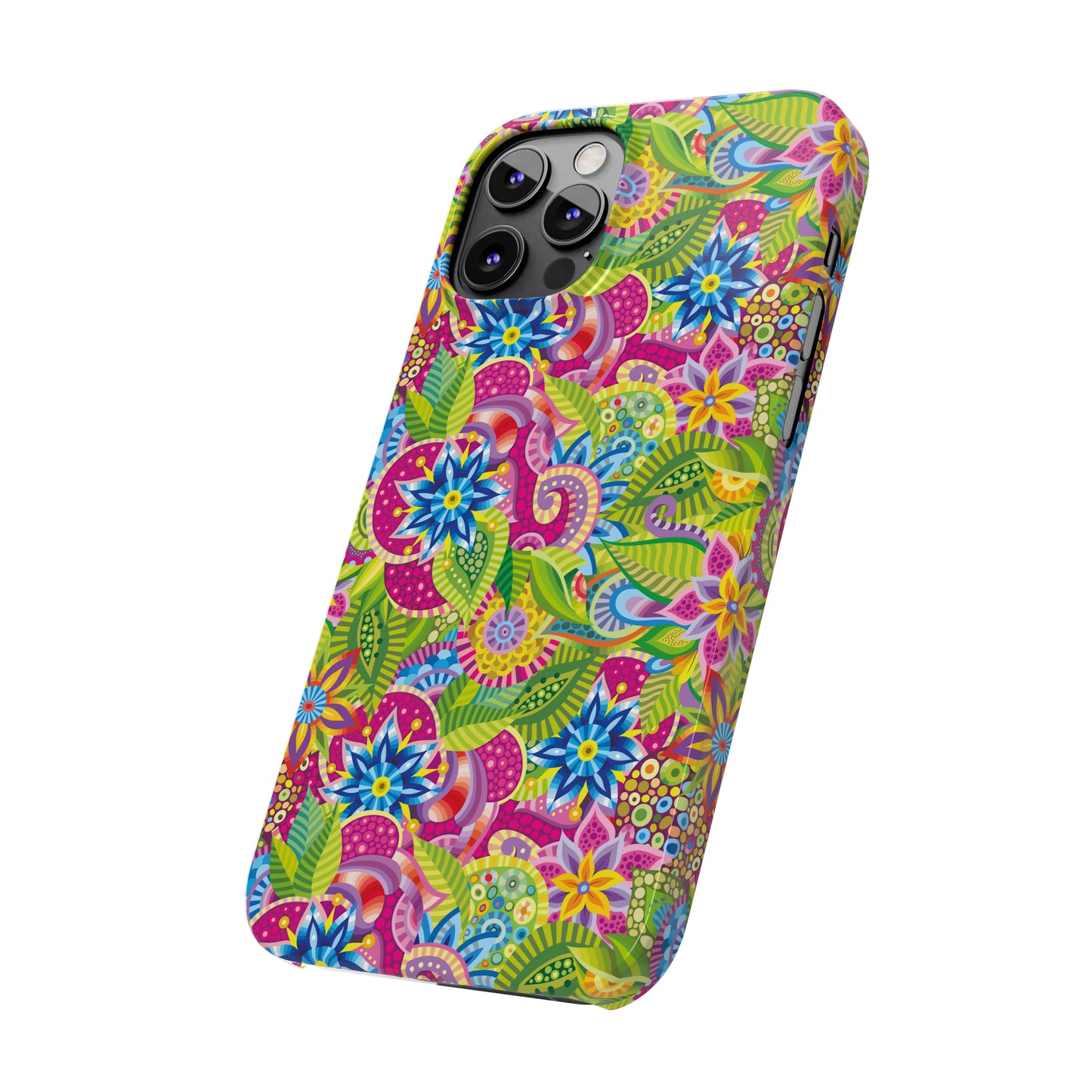 Vibrant Array of Abstract Flowers and Paisley in Rainbow Hues Iphone 15-12 Slim Phone Case