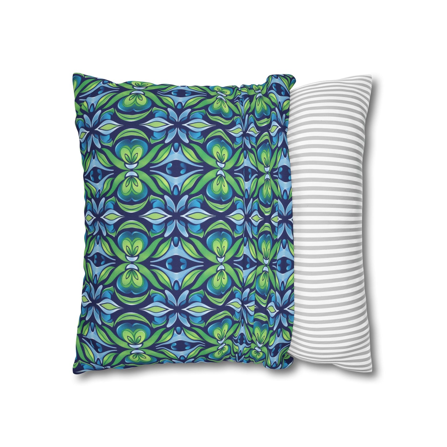 Retro Abstract Blue and Green Floral Pattern Spun Polyester Square Pillowcase 4 Sizes