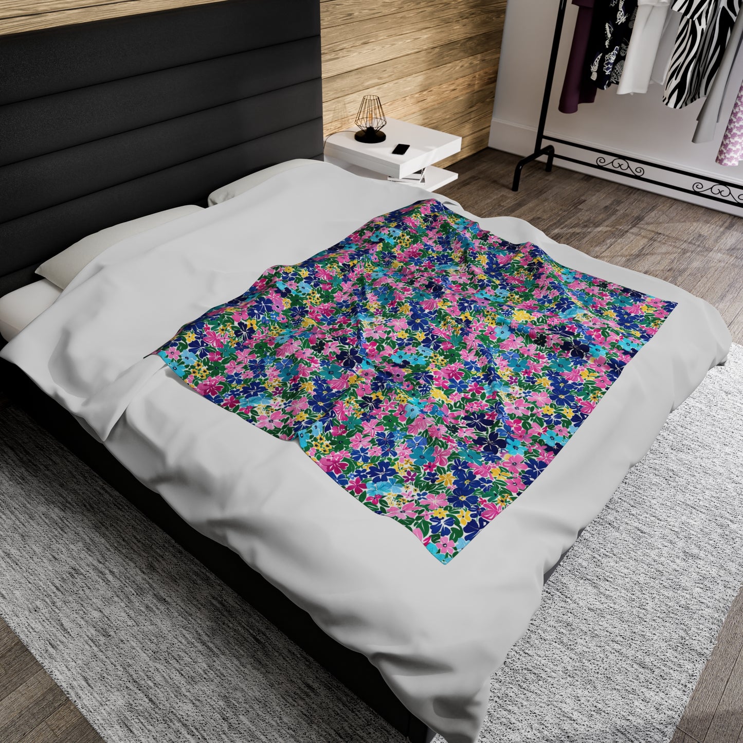 Rainbow Blooms: Vibrant Multi-color Watercolor Flowers in Full Bloom Velveteen Plush Blanket 3 Sizes