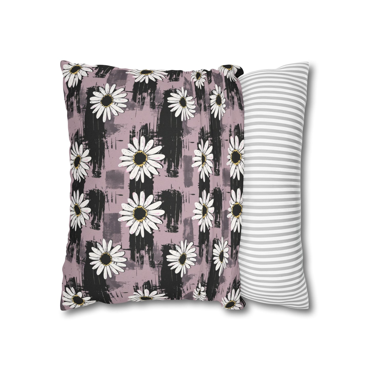 Edgy Daisy Dream with Pink and Black Grunge Spun Polyester Square Pillowcase 4 Sizes