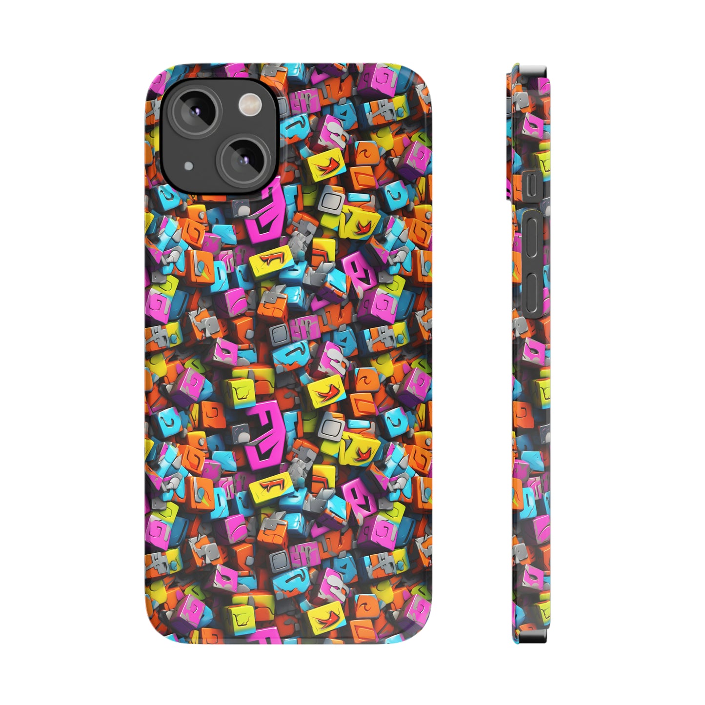 3D Abstract Colorful Block Design Iphone 15-12 Slim Phone Case