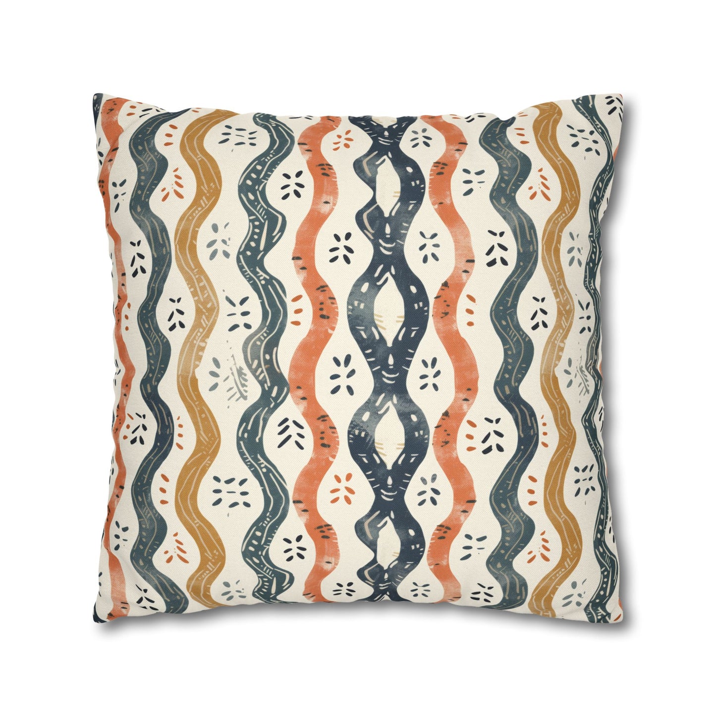 Boho Waves with Earthy Blues Reds and Browns Spun Polyester Square Pillowcase 4 Sizes