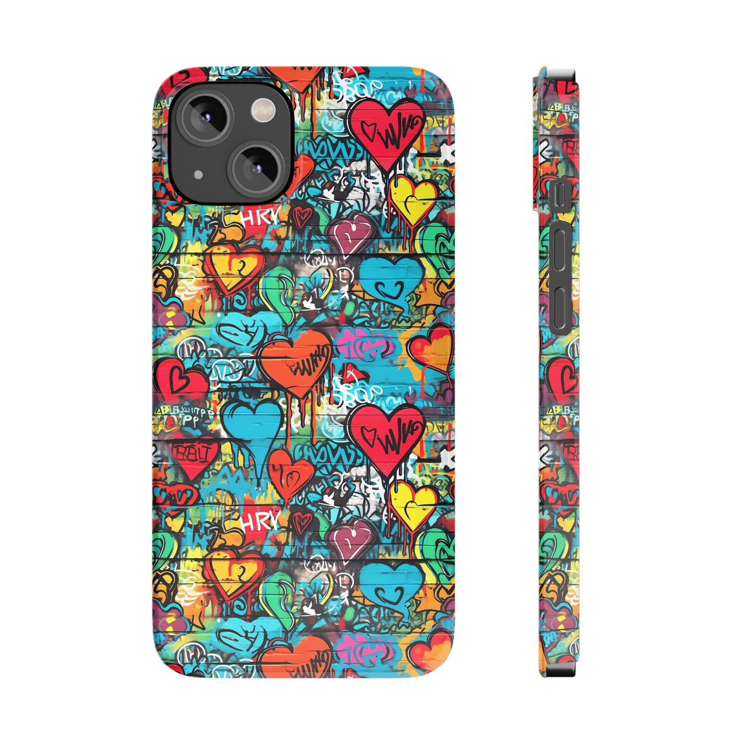 Street Art Graffiti Hearts Design Iphone 15-12 Slim Phone Case