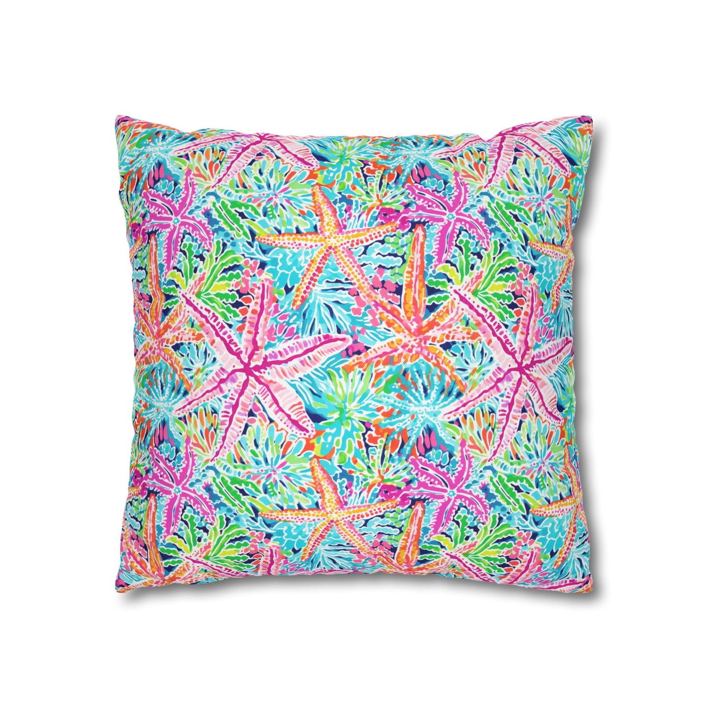 Oceanic Opulence: Vibrant Watercolor Starfish in a Sea of Color Spun Polyester Square Pillowcase 4 Sizes