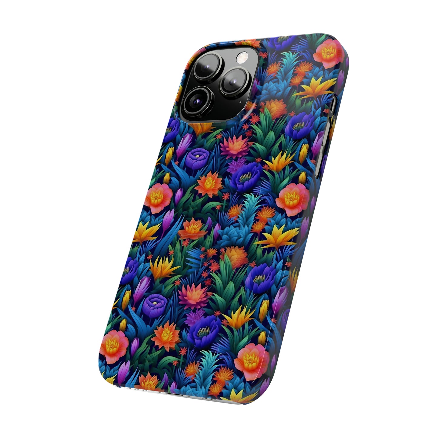 3D Tropical Bright Flowers Iphone 15-12 Slim Phone Case