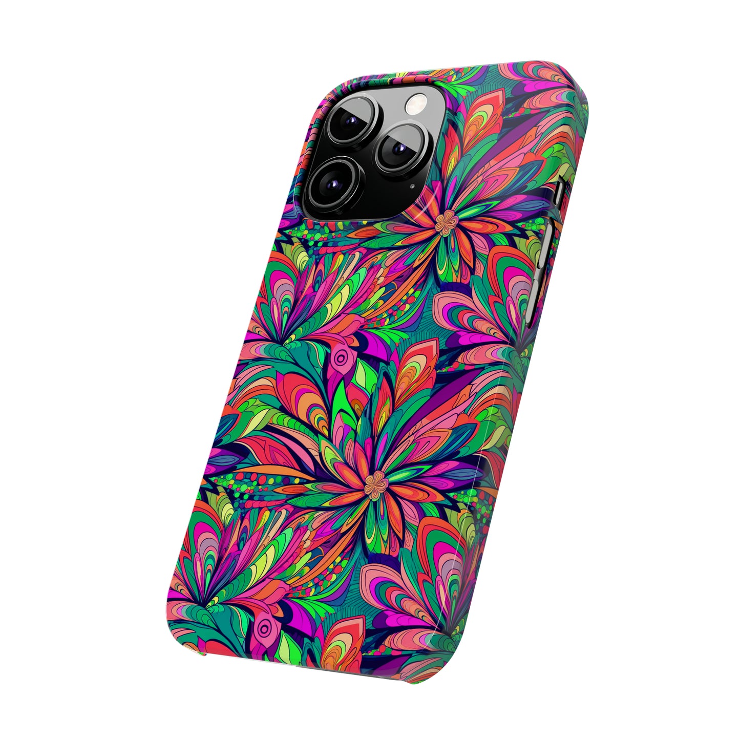 Tropical Large Neon Flowers Iphone 15-12 Slim Phone Case