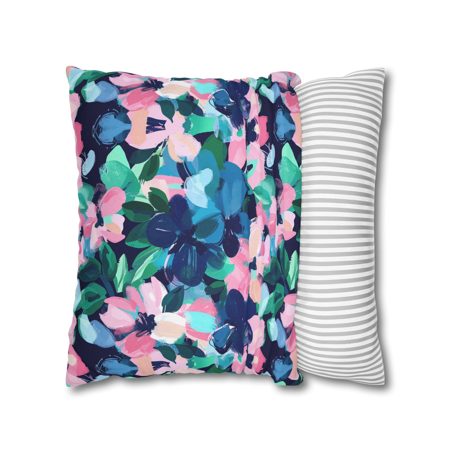 Tranquil Blooms: Muted Blue, Pink, and Green Watercolor Flowers Spun Polyester Square Pillowcase 4 Sizes