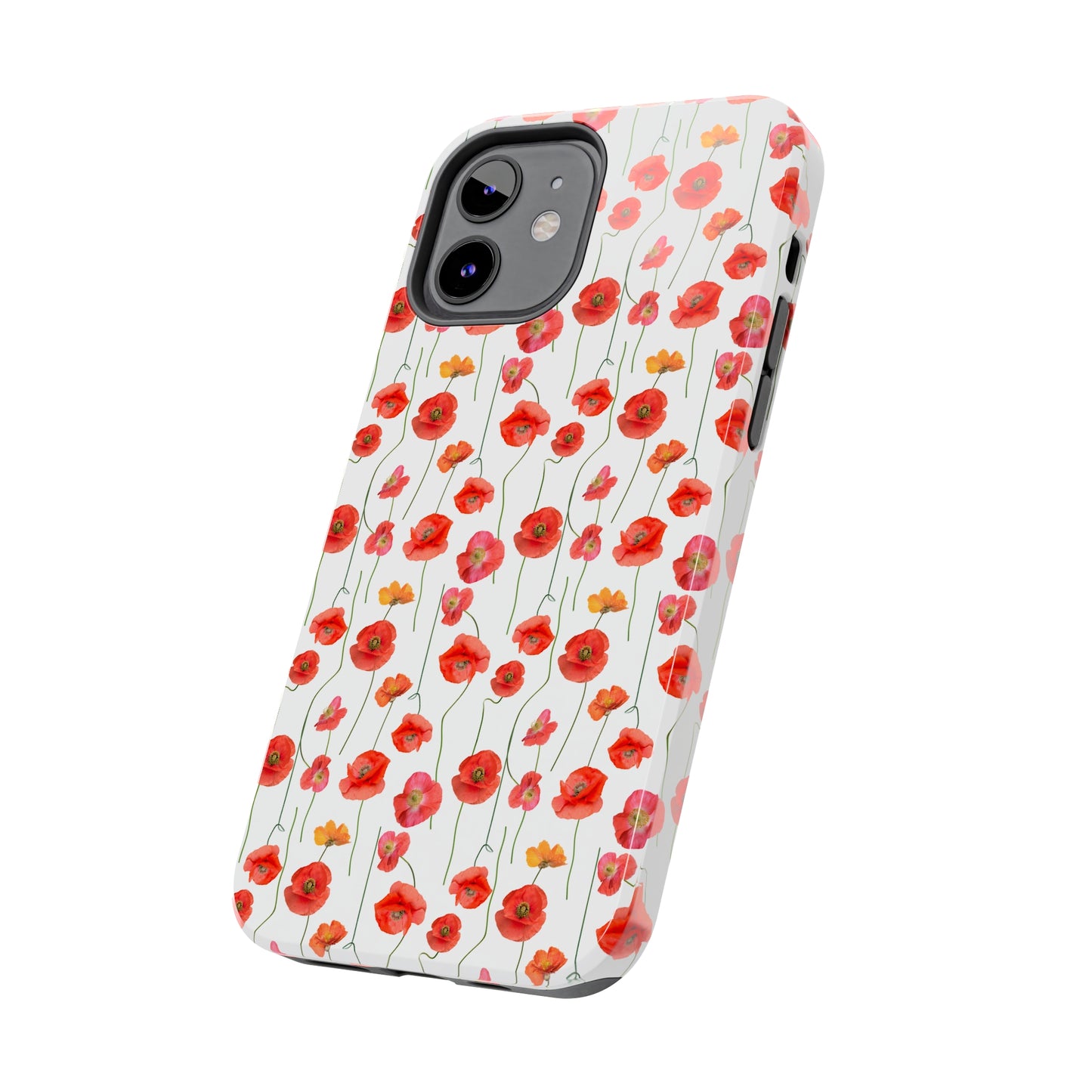 Vivid Elegance: Bright Red Poppies on a White Background Iphone Tough Phone Case