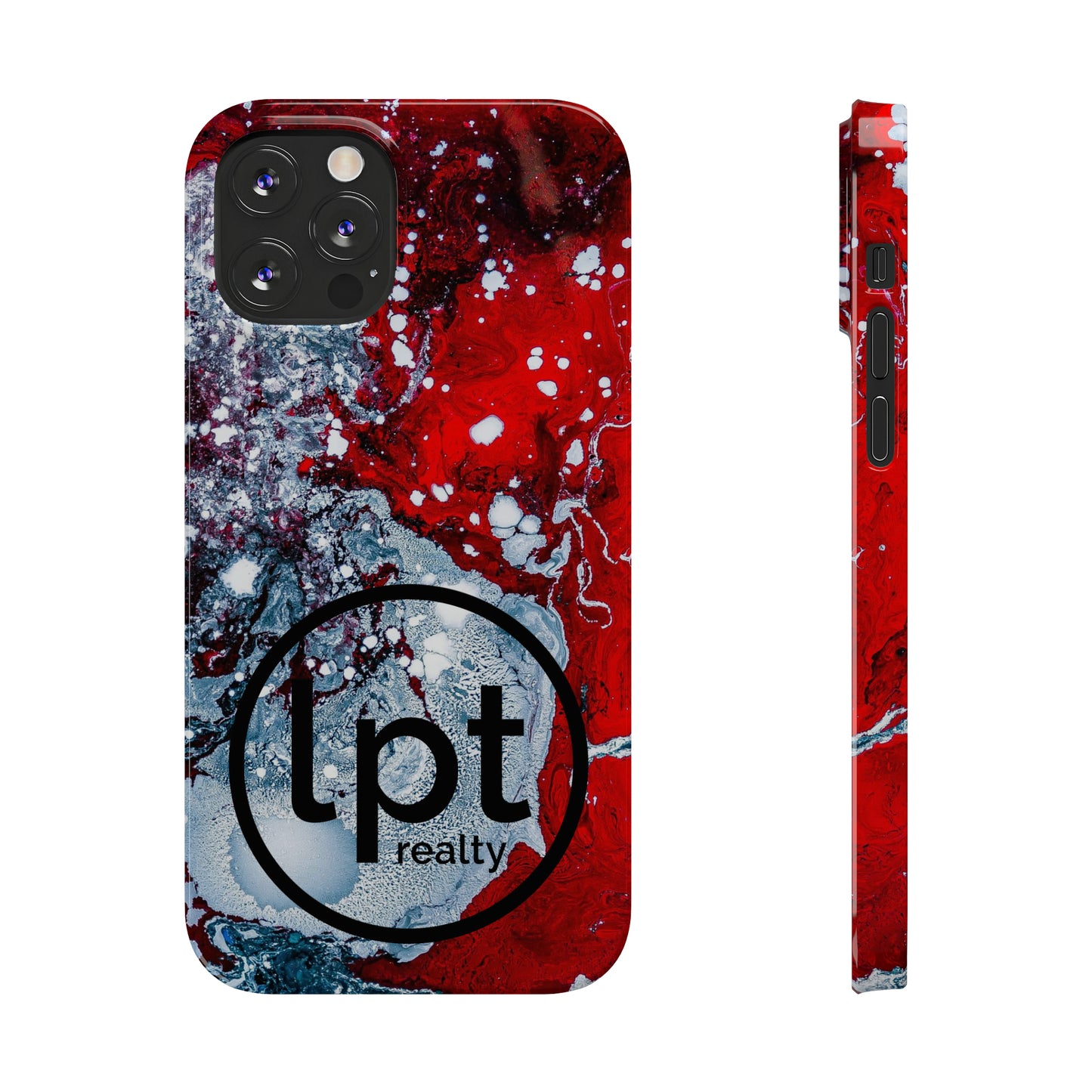 LPT Realty Logo -  Red, Black and White Alcohol Ink Design Iphone 15-12 Slim Phone Case