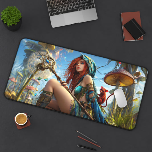 Fantasy Sorceress Mousepad,  Enchantress with Magic Staff Desk Mat,  Extra Large Mousepad, Gaming Desk Mat, Desktop Accessory