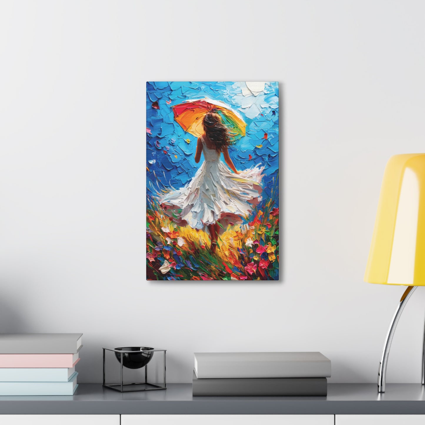 Spring Storm with Women Dancing in Field of Vibrant Spring Flowers Oil Painting Print on Canvas Gallery - 12 Sizes