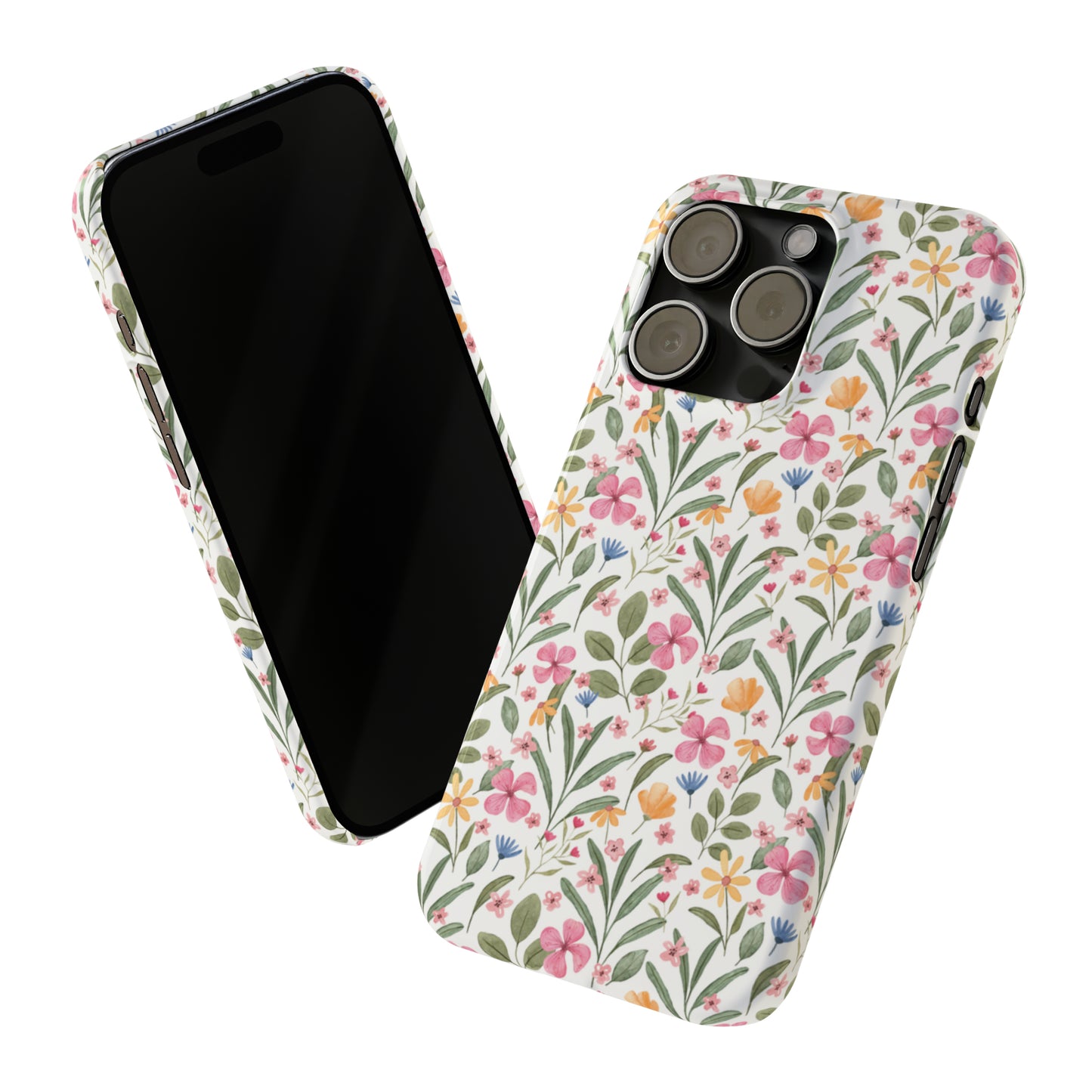 Pink Watercolor Spring Flowers Iphone 15-12 Slim Phone Case