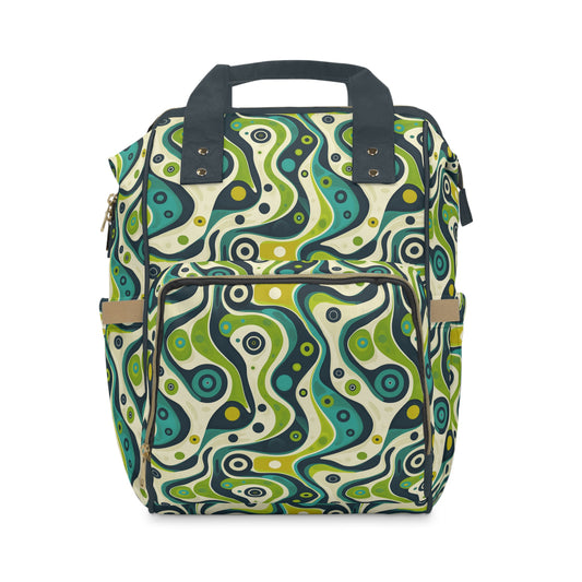 Groovy Retro Greens and Blues Abstract Waves Diaper Backpack