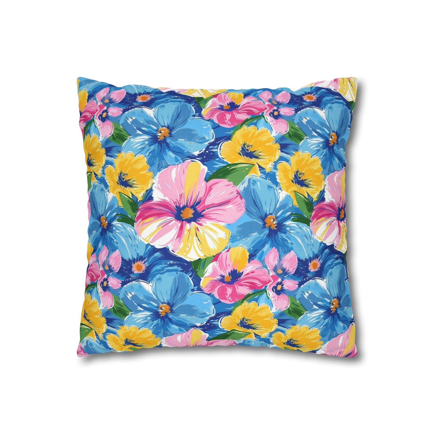 Sunny Serenade: Large Blooms of Yellow, Blue, and Gold in Watercolor Spun Polyester Square Pillowcase 4 Sizes